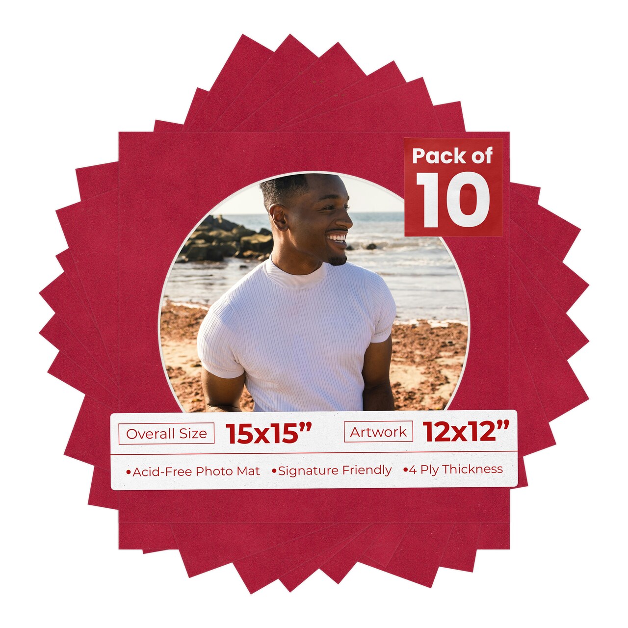 Red Suede Mat Board for 15x15 Frames - Circle Opening for 12x12 Photos